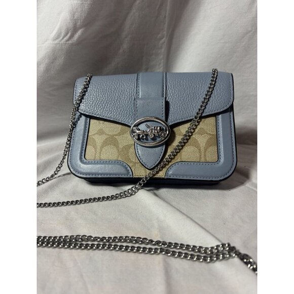 NWOT Coach Georgie Crossbody In Signature Canvas Light Khaki/marble Blue - Picture 3 of 5